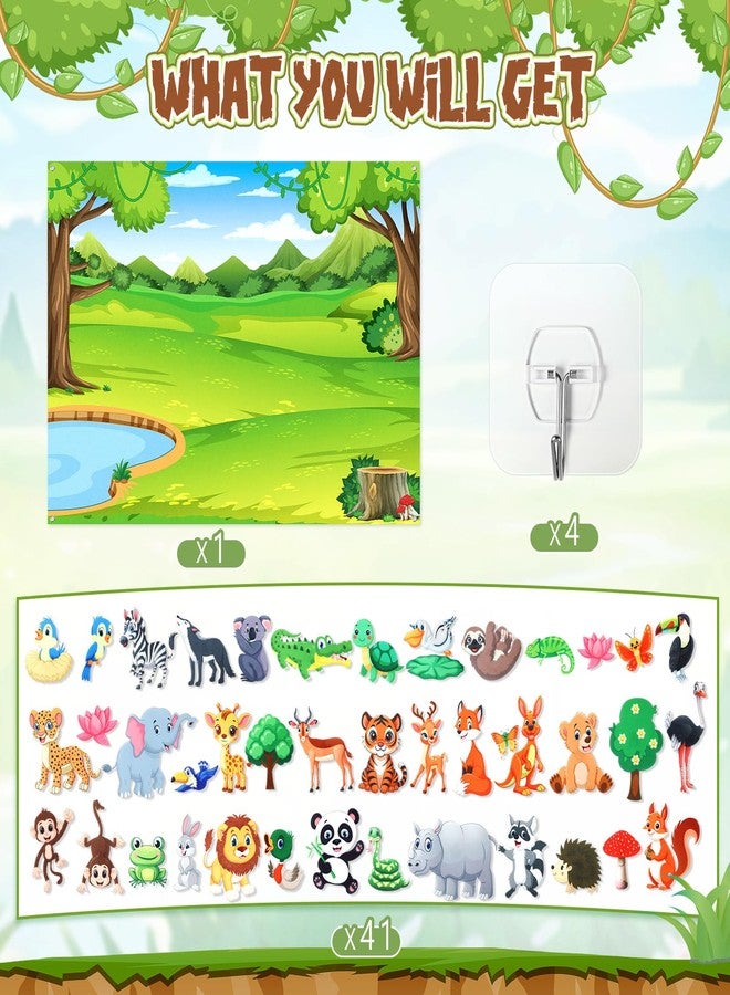 لوحة حيوانات صغيرة من اللباد قابلة للنفخ، لوحة قصص حيوانات الغابة من اللباد، مجموعات مونتيسوري الحسية، نشاط جداري من الفانيلا على طراز سفاري لتزيين الهدايا (42، سفاري) - Image 3